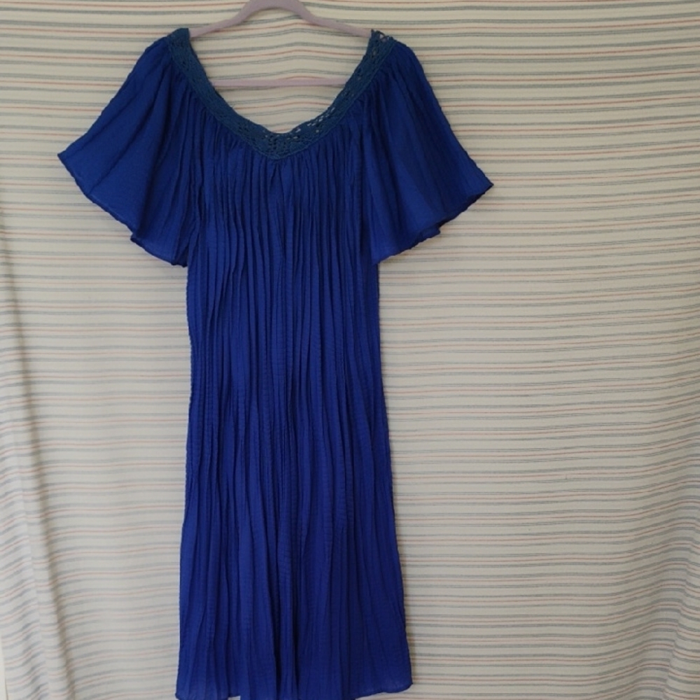 Blue Pleated Midi Sundress with Flutter Sleeves   Missy-0/S